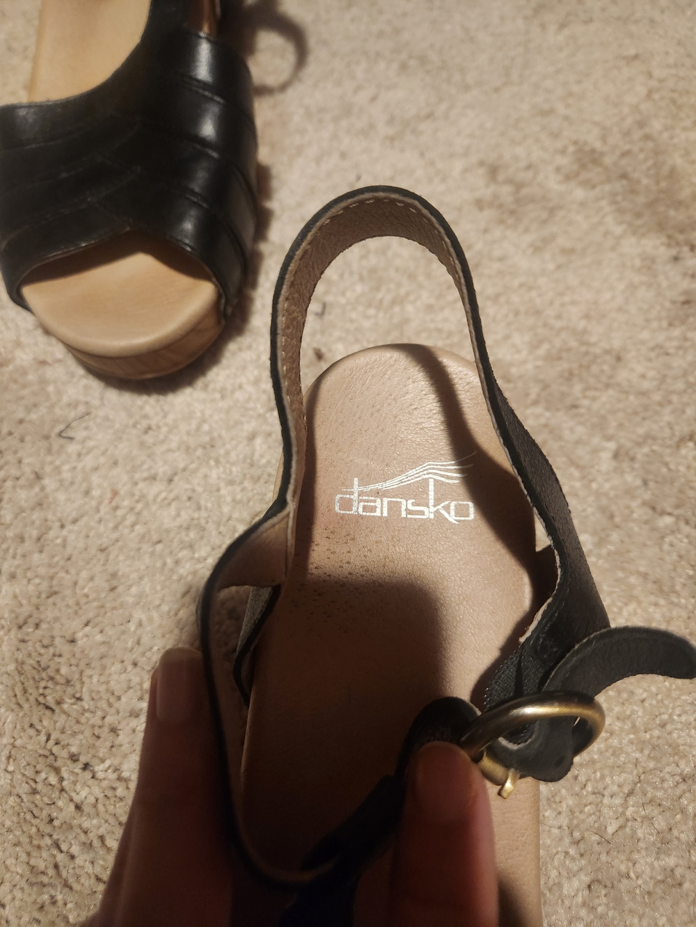 Dansko Black Leather T-Strap Sandals - Picture 2 of 4